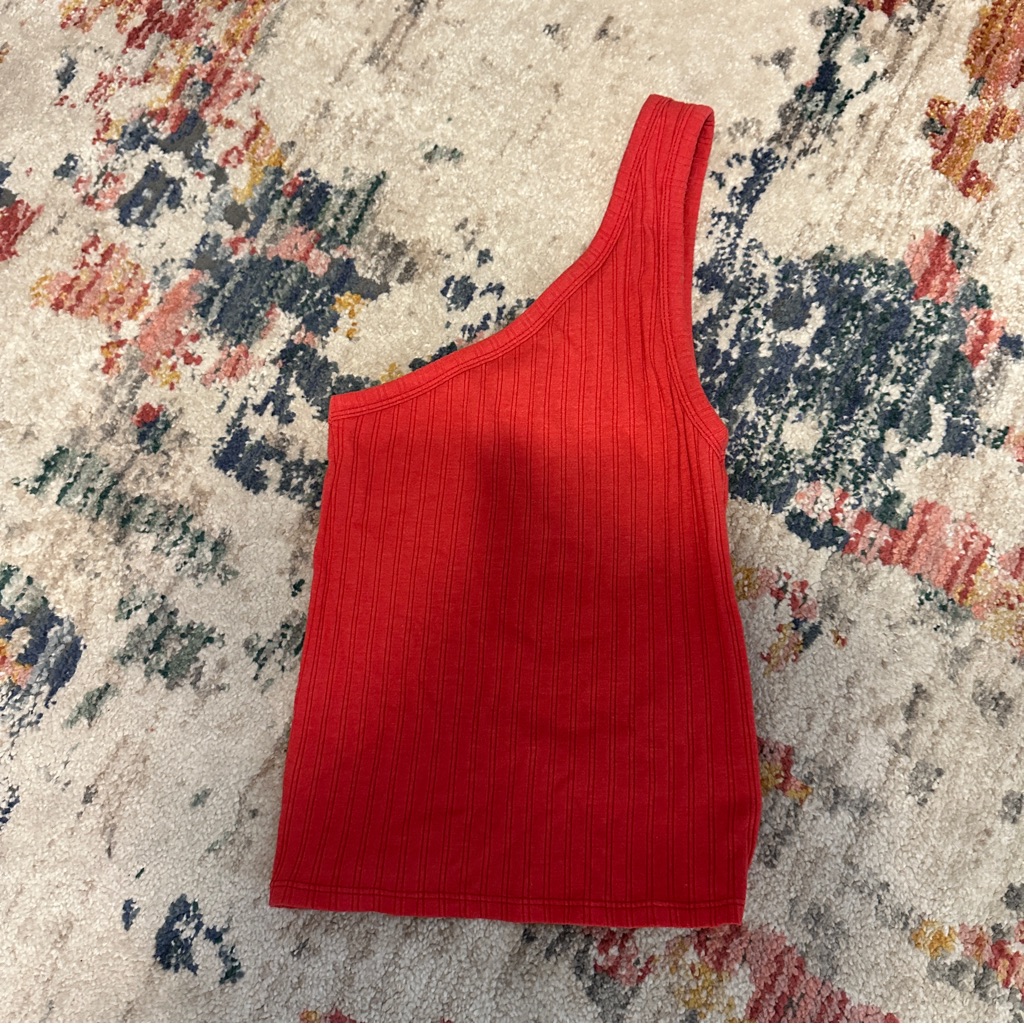 American Eagle One Shoulder Ribbed Tank Top In Red Orange Size Xs